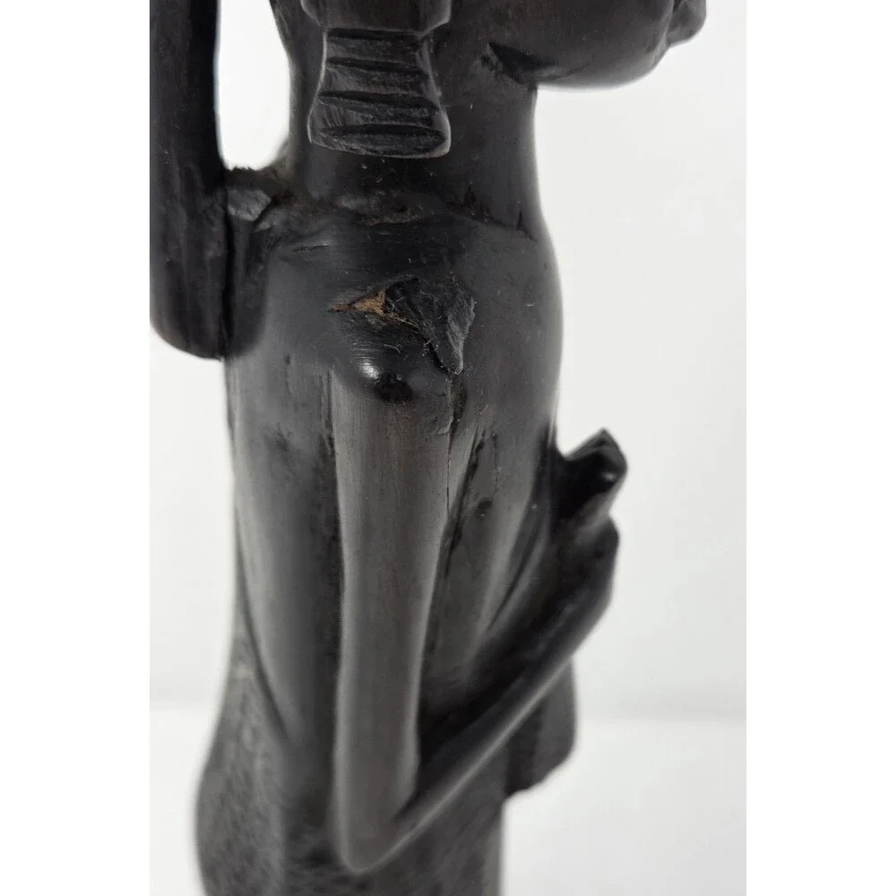 Vintage Hand Carved African Warrior Statue Figure w/ Spear‎ Wood Tribal Art 14